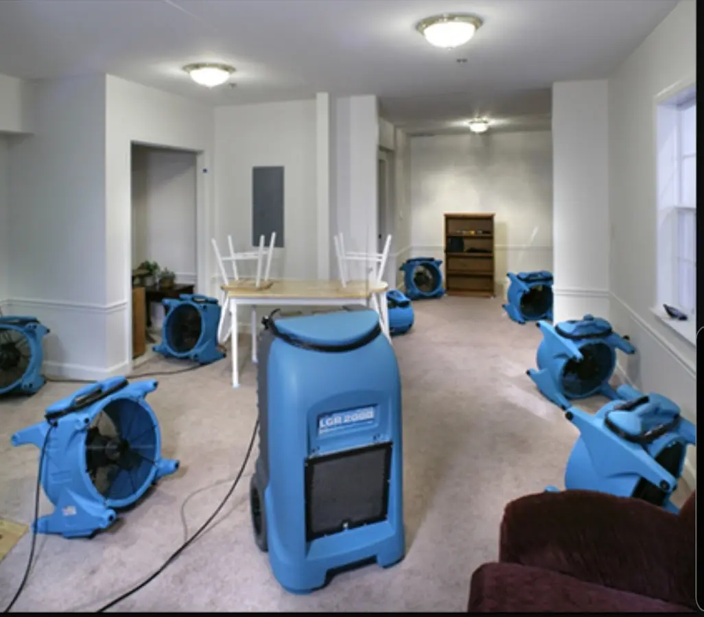 Air movers and dehumidifier setup for Water Damage Restoration in McCordsville
